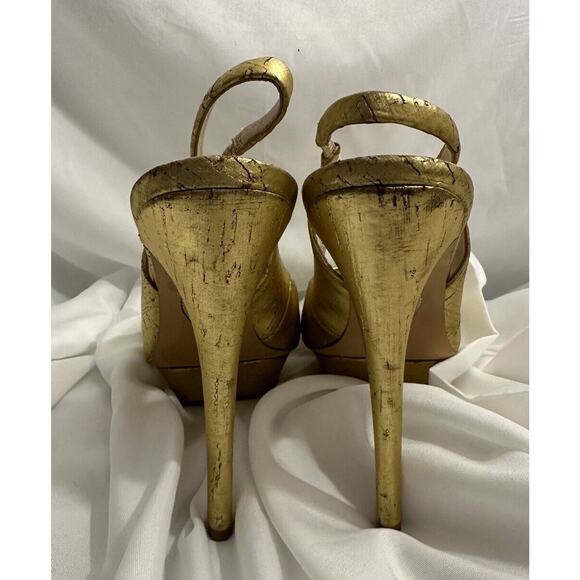 ELIE TAHARI SONIA Gold Cork Designer Platform Slingback Prom US10 EUR 41 - Picture 2 of 5